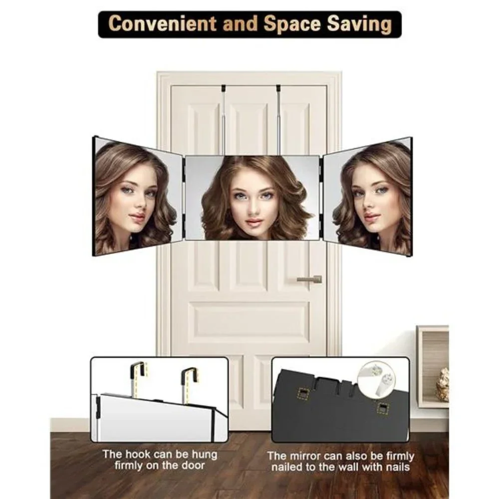3 Way Mirror for Self Hair Cutting, 360 Trifold Barber Mirrors 3 Sided Mirrors